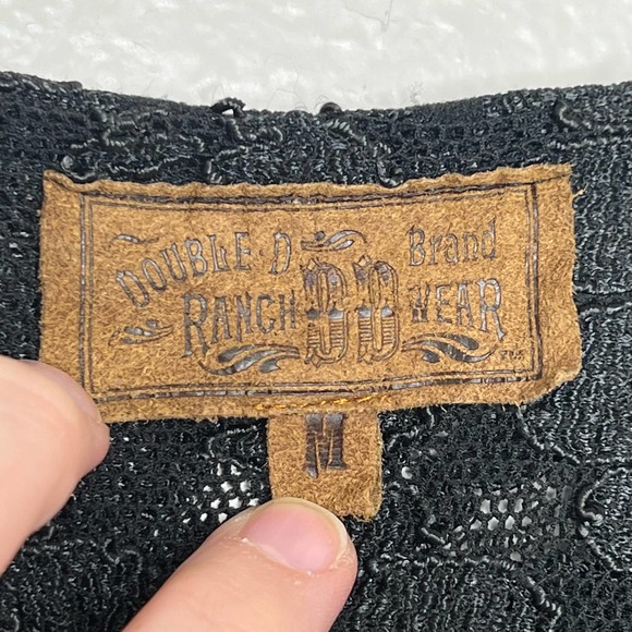 Double D Ranch Women's Long Sleeve Black Knit Lace Top M - Picture 3 of 6